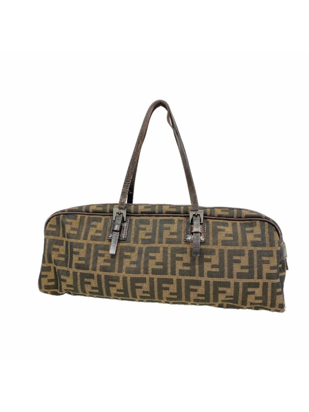 Fendi Handbag Zucca Nylon Canvas Brown Silver